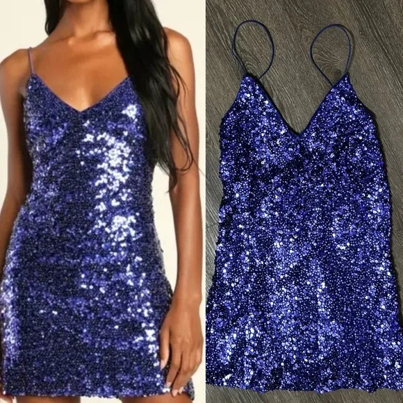 lulus force of fashion dress Lulus Large Force of Fashion Royal Blue Backless Sequin Mini Dress sexy New